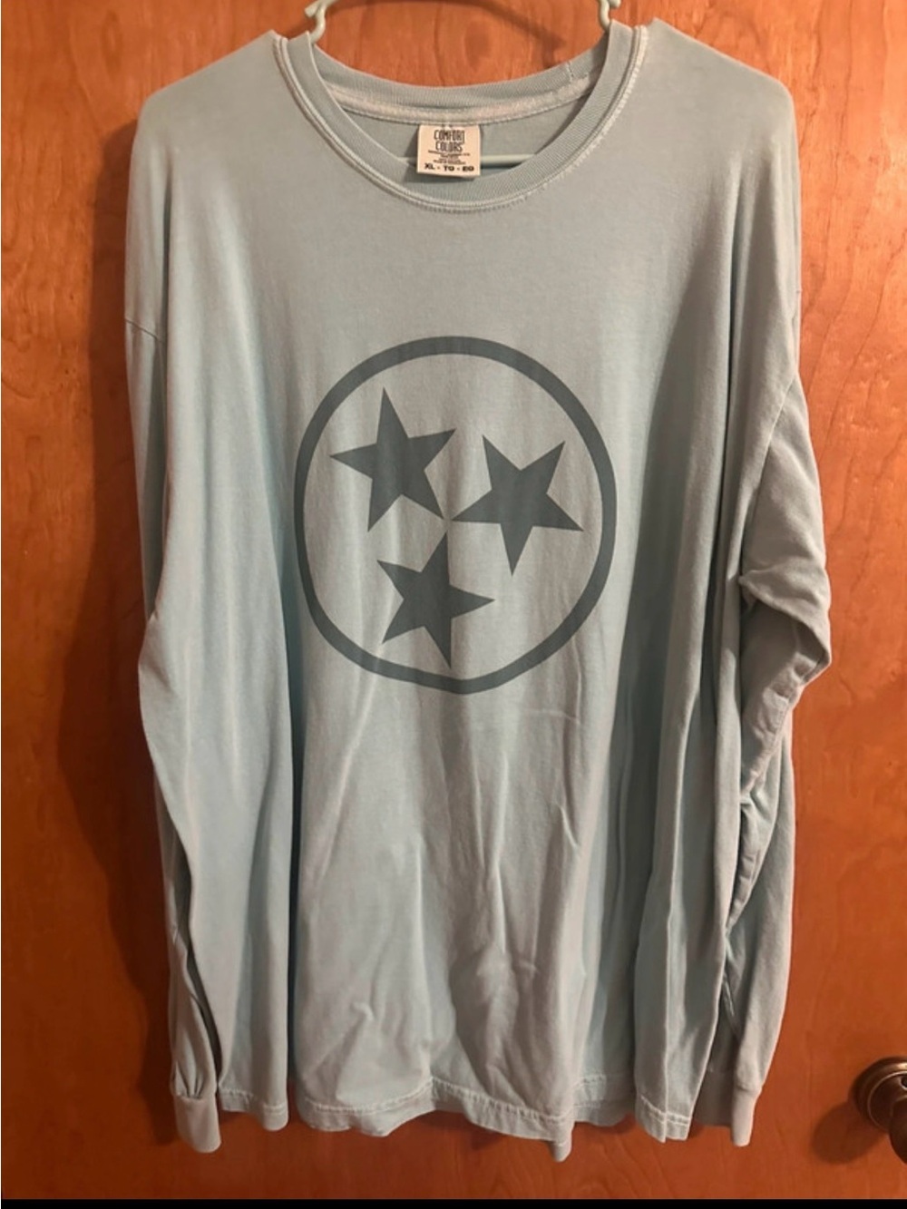 Comfort Colors Long Sleeve Tee with Three-Star Logo - Light Blue